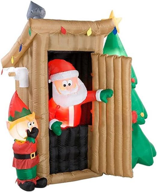 Interactive Santa Inflatable Animated Santa Tipping Over in Outhouse Christmas Inflatable